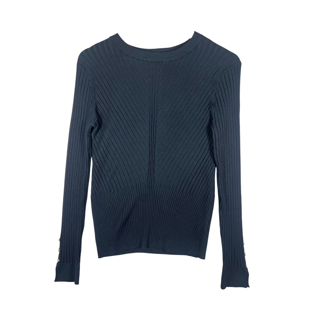 Rio & Rian New York Ribbed Knit Long Sleeve Top Blouse Black‎ Elegant M Retro